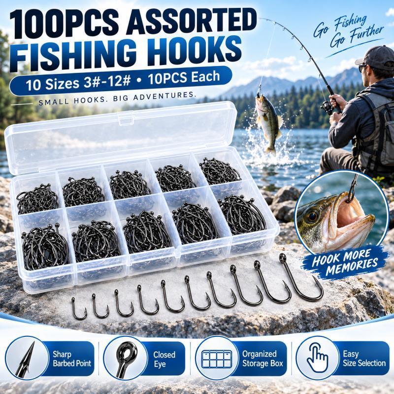 100개들이 낚싯바늘 세트, 10가지 크기 # -12  - Fishing Hook Assortment 리뷰 및 가격