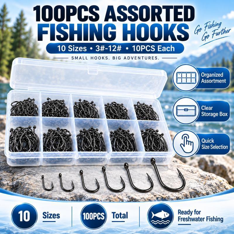 100개들이 낚싯바늘 세트, 10가지 크기 # -12  - Fishing Hook Assortment 리뷰 및 가격